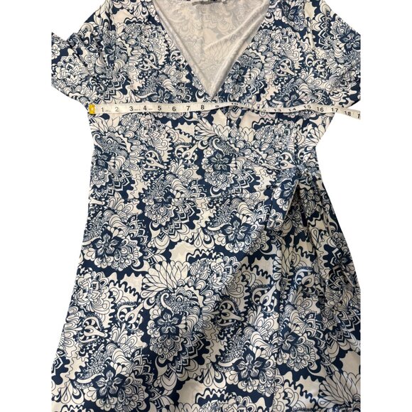Jean-Pierre Klifa Floral Wrap Dress Blue  White Long Sleeve Stretchy Womens XL - Picture 4 of 8